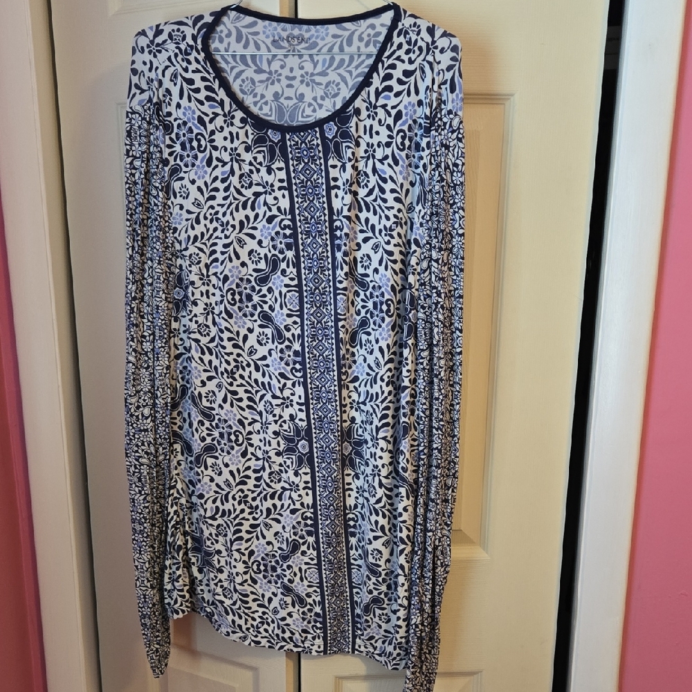 Lands End Floral Blue and White Women's Top
